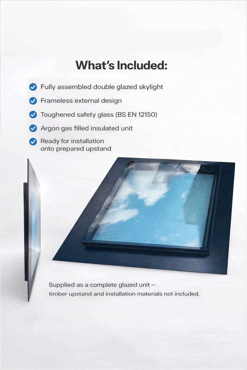 Double Glazed Flat Roof Skylight | Frameless Design